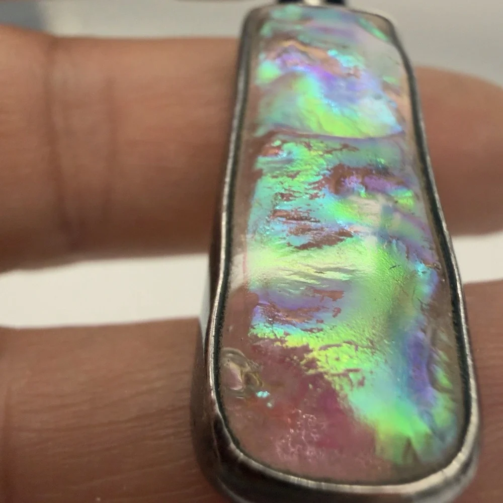 Vtg Charles Albert Opalacence Dichroic Art Glass  Pendant Fine Streling Modernis